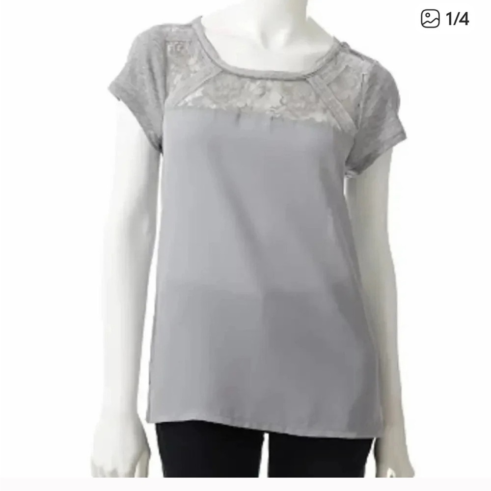 Elegant Gray Lace Accent Women's Top